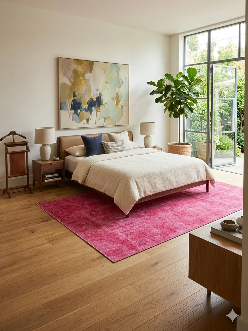 6' x 9' Rectangular Pink & Rose Distressed Vintage Washable Area Rug