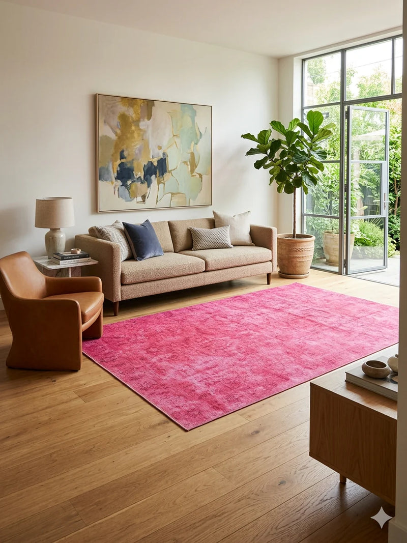 6' x 9' Rectangular Pink & Rose Distressed Vintage Washable Area Rug