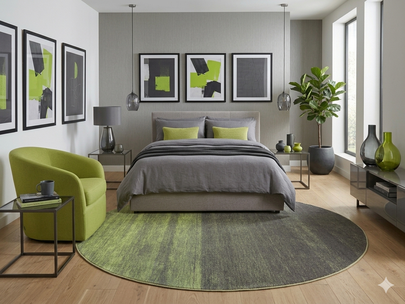 8' Round Olive Green Abstract Modern Washable Area Rug