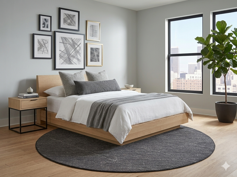 8' Round Charcoal Gray Geometric Modern Washable Area Rug