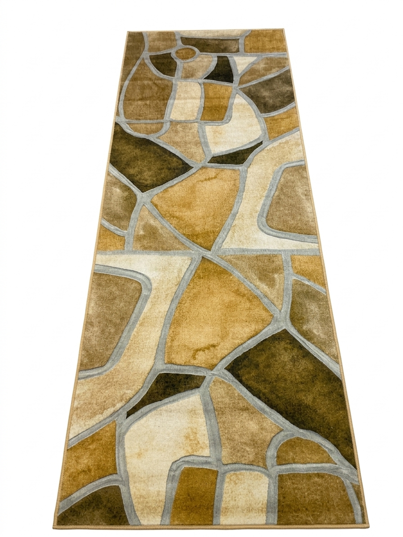 3' x 8' Runner Gold Beige Abstract Geometric Modern Washable Area Rug