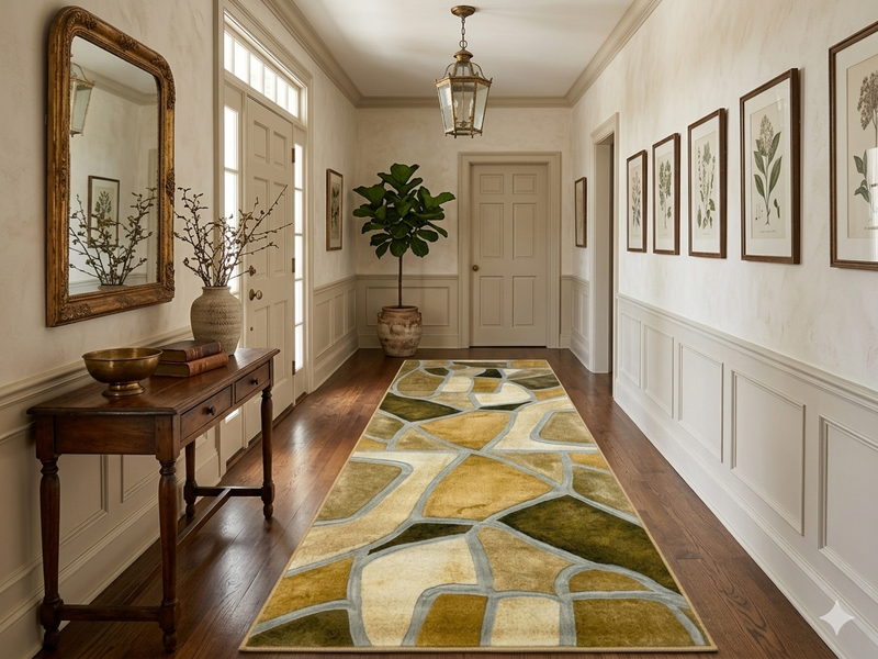 3' x 8' Runner Gold Beige Abstract Geometric Modern Washable Area Rug