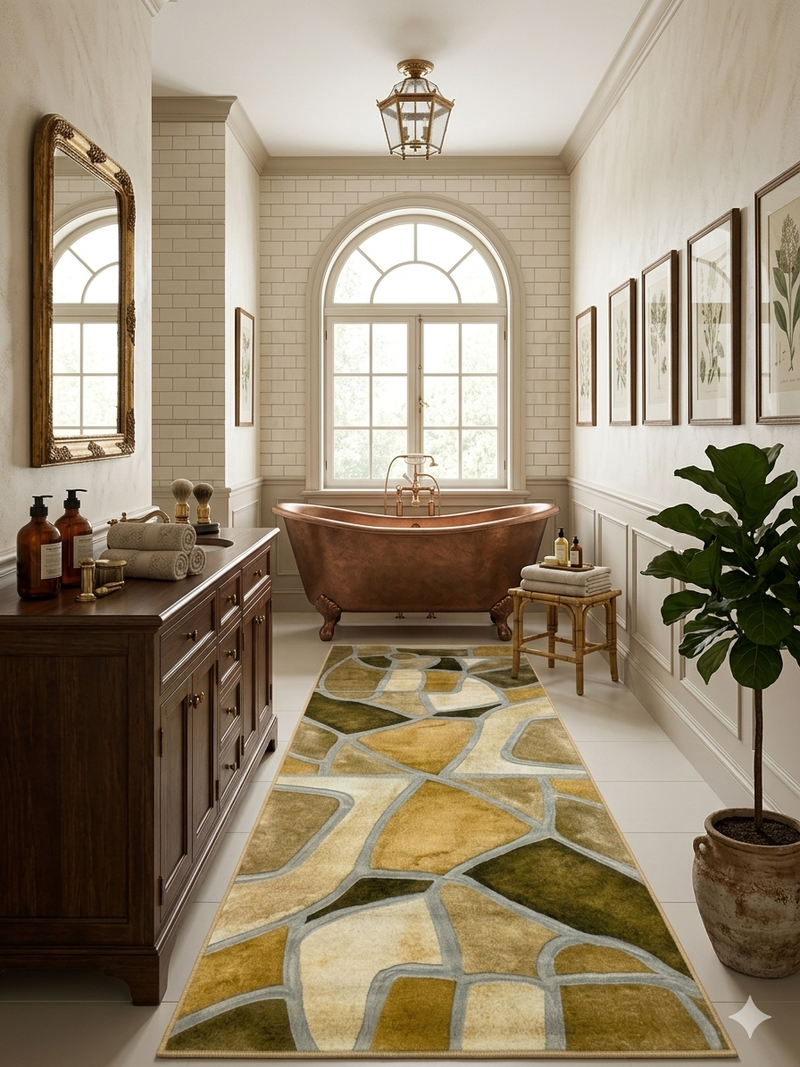 3' x 8' Runner Gold Beige Abstract Geometric Modern Washable Area Rug