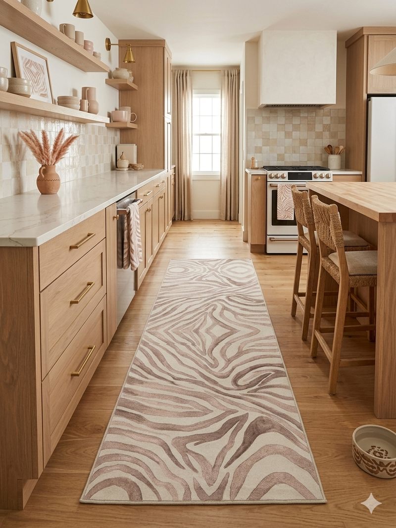 3' x 8' Runner Ivory Blush Abstract Zebra Modern Washable Area Rug