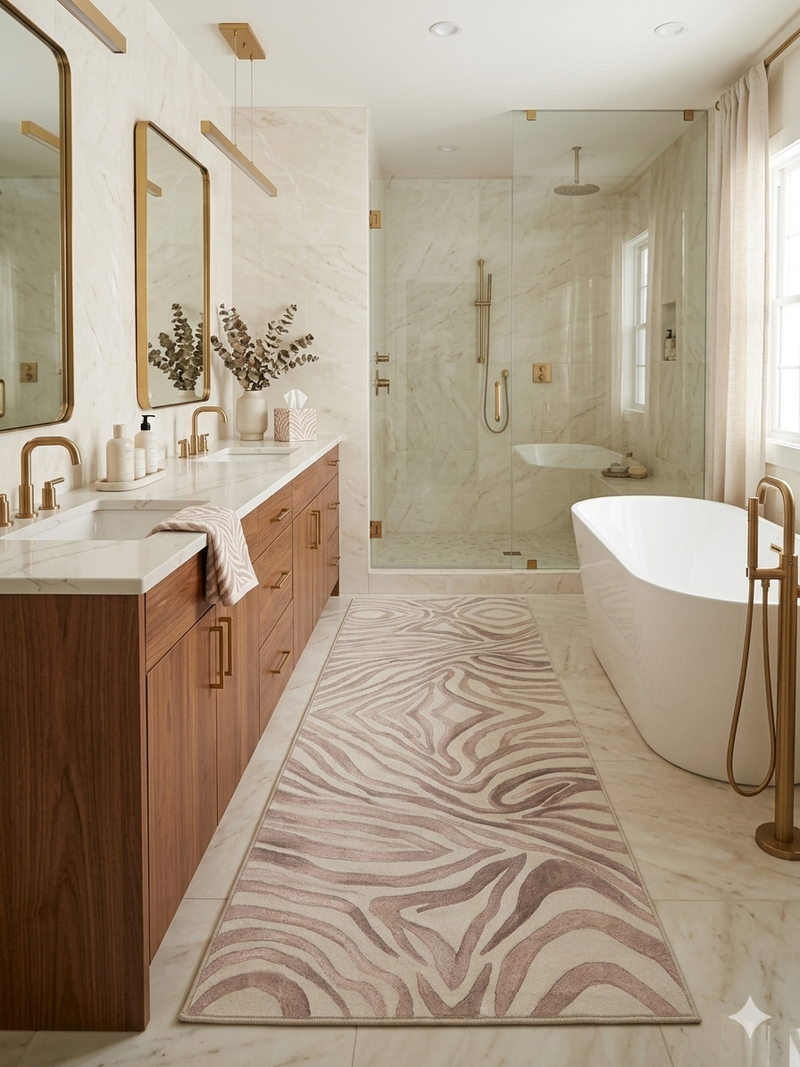 3' x 8' Runner Ivory Blush Abstract Zebra Modern Washable Area Rug