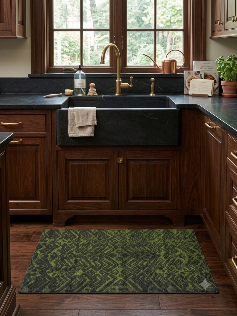 2' x 3' Rectangular Olive Green Charcoal Tribal Geometric Washable Area Rug