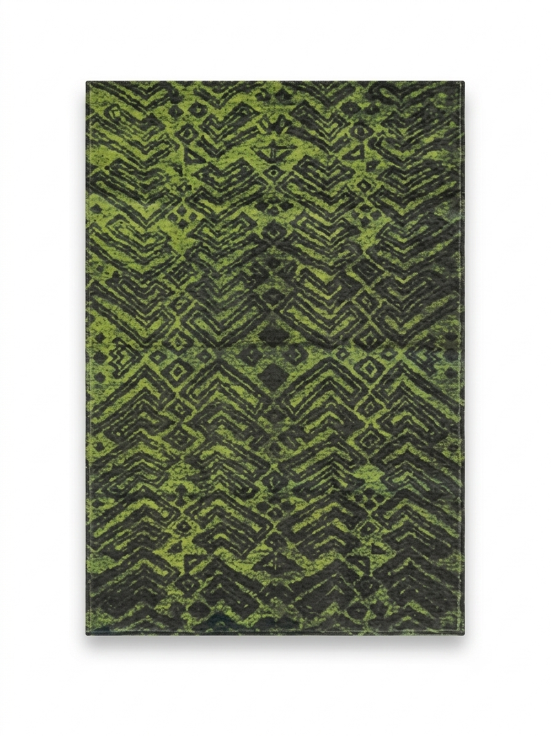 2' x 3' Rectangular Olive Green Charcoal Tribal Geometric Washable Area Rug
