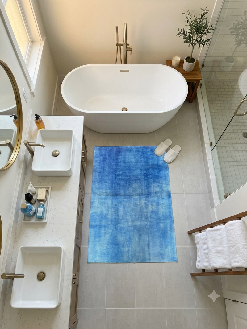 3' x 5' Rectangular Blue Aqua Solid Contemporary Washable Area Rug