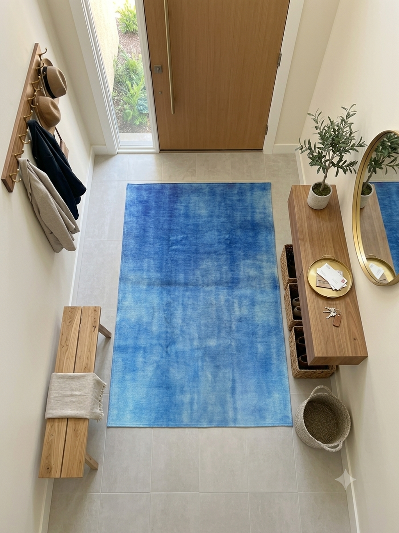3' x 5' Rectangular Blue Aqua Solid Contemporary Washable Area Rug