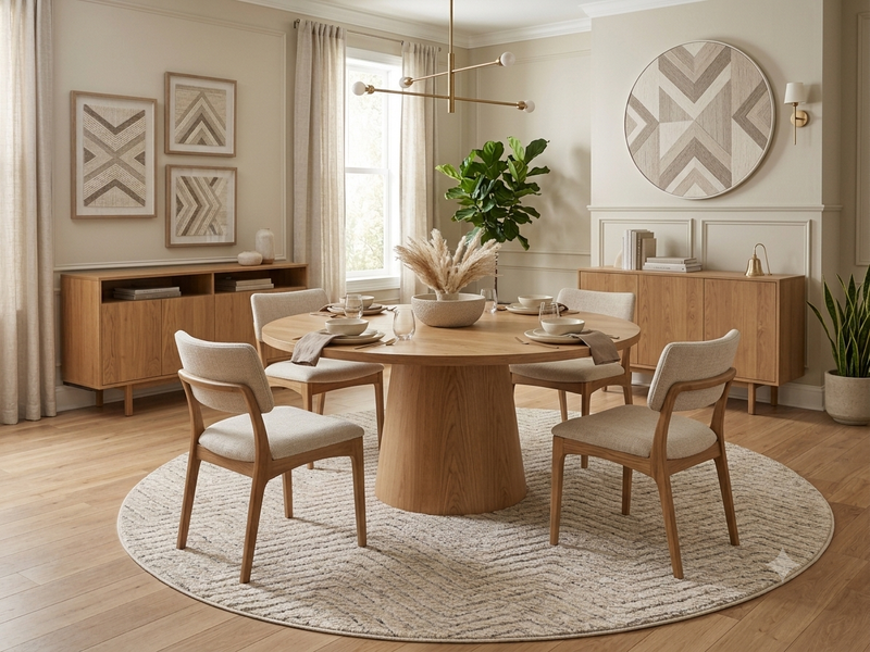 8' Round Ivory Beige Chevron Textured Modern Washable Area Rug