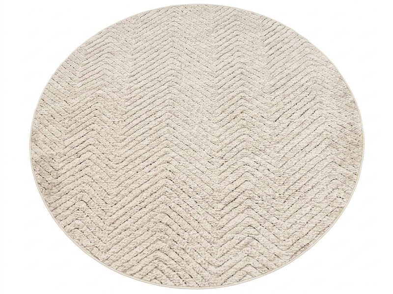 8' Round Ivory Beige Chevron Textured Modern Washable Area Rug