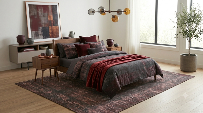 8' x 10' Rectangular Mauve Charcoal Distressed Abstract Modern Washable Area Rug