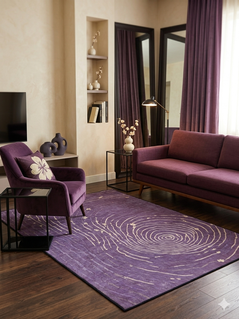 5' x 7' Rectangular Purple Ivory Abstract Contemporary Washable Area Rug