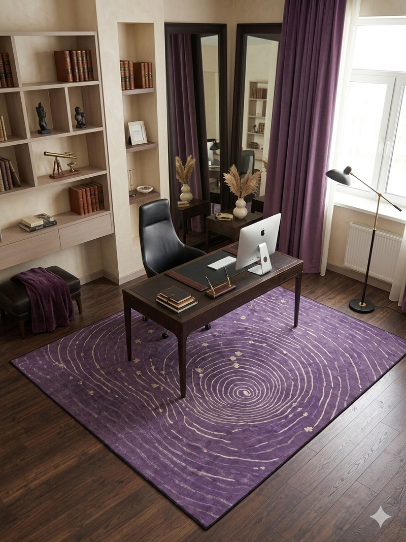 5' x 7' Rectangular Purple Ivory Abstract Contemporary Washable Area Rug