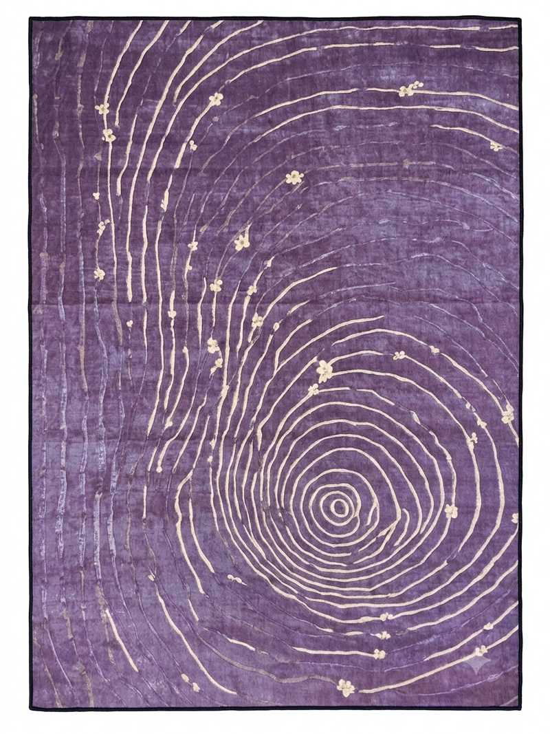5' x 7' Rectangular Purple Ivory Abstract Contemporary Washable Area Rug
