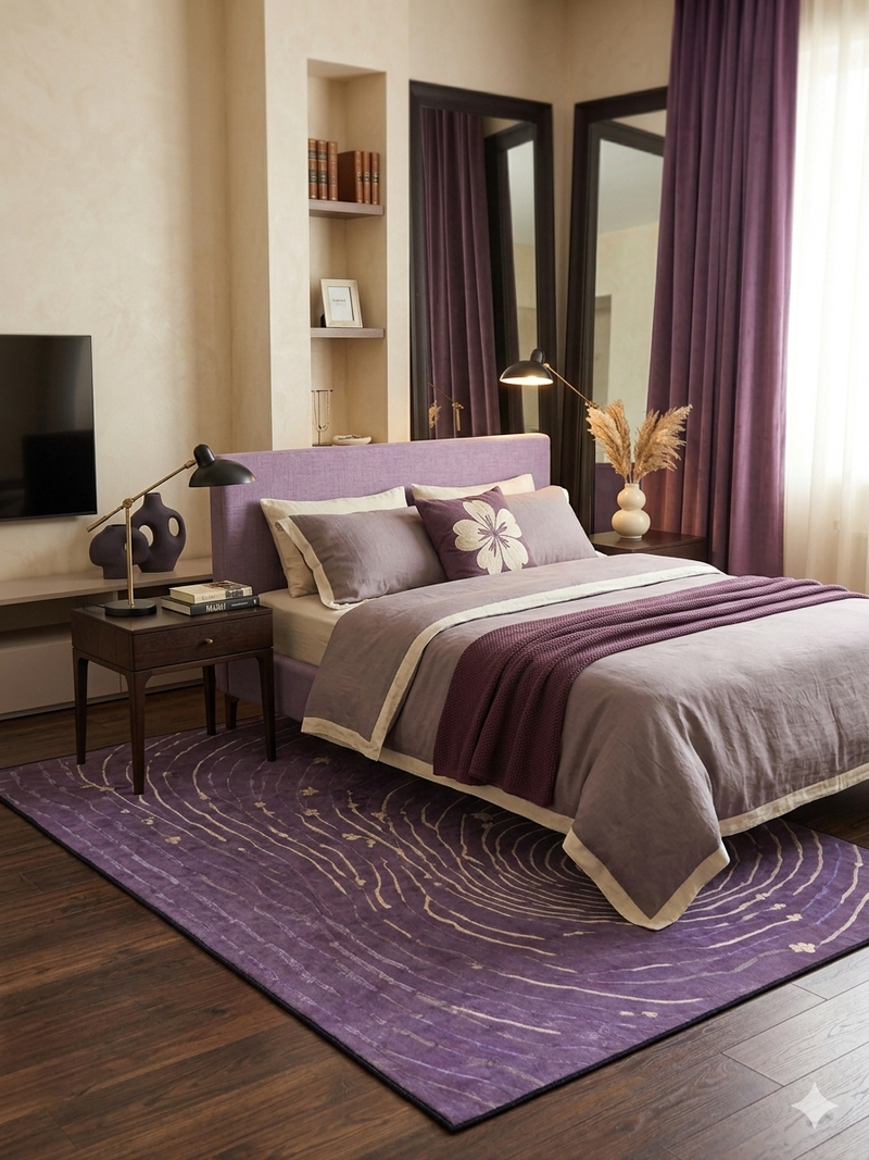 5' x 7' Rectangular Purple Ivory Abstract Contemporary Washable Area Rug