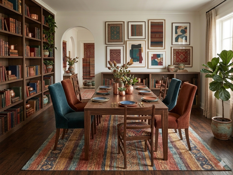 9' x 12' Rectangular Rust Blue Striped Southwestern Washable Area Rug