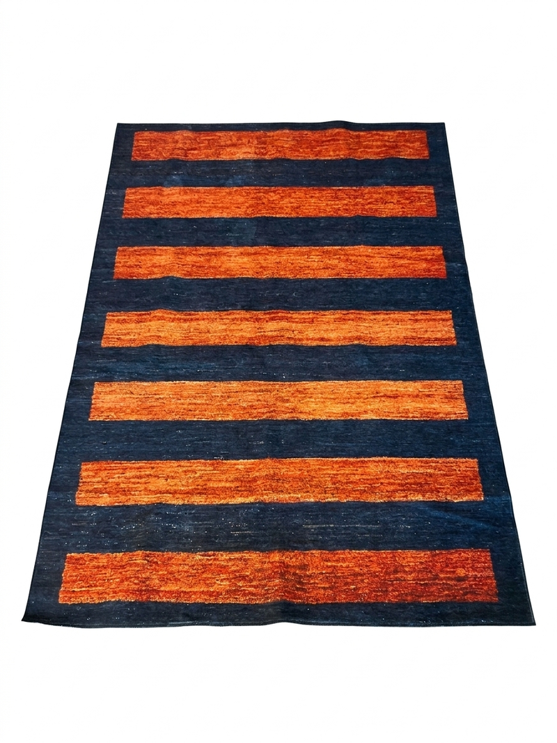 5' x 7' Rectangular Navy Blue Rust Striped Contemporary Washable Area Rug