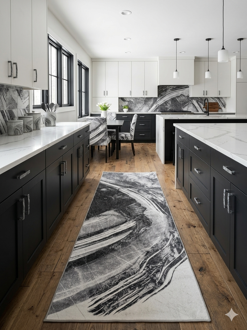 3' x 8' Runner Gray Ivory Abstract Modern Washable Area Rug