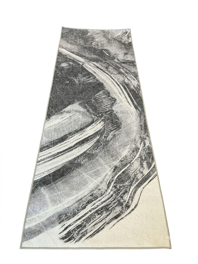 3' x 8' Runner Gray Ivory Abstract Modern Washable Area Rug