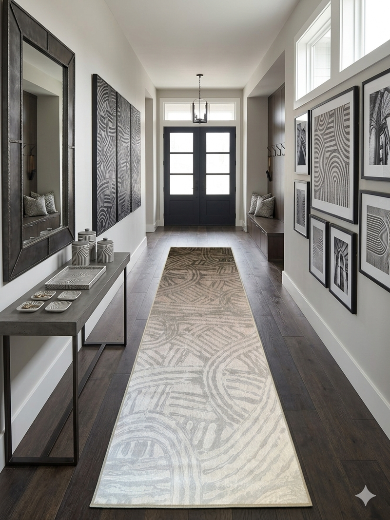 3' x 8' Runner Beige Taupe Abstract Geometric Modern Washable Area Rug