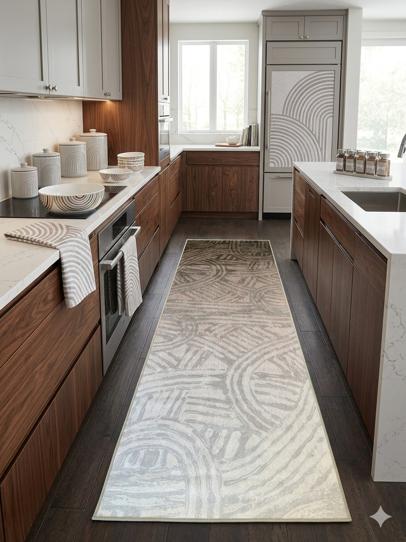 3' x 8' Runner Beige Taupe Abstract Geometric Modern Washable Area Rug