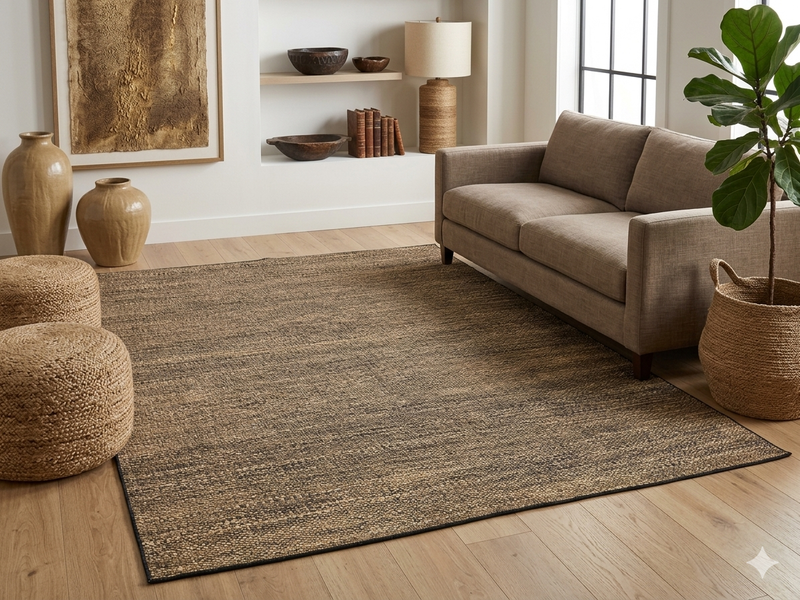 7' x 9' Rectangular Brown Beige Textured Jute-Style Farmhouse Washable Area Rug