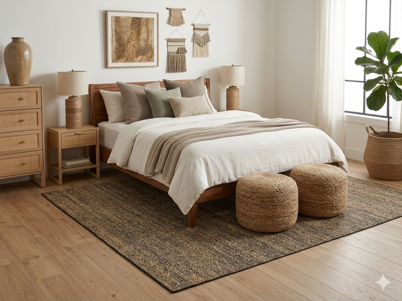 7' x 9' Rectangular Brown Beige Textured Jute-Style Farmhouse Washable Area Rug