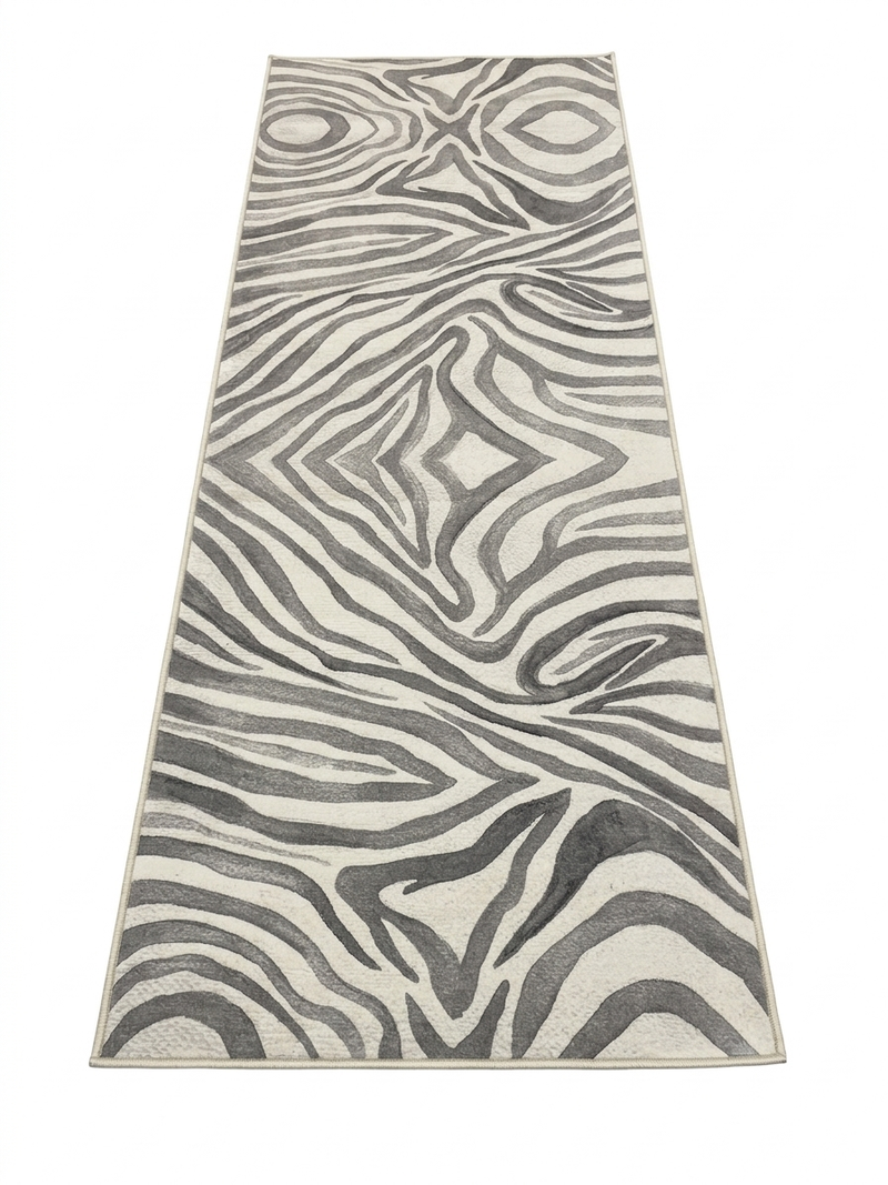 3' x 8' Runner Gray Ivory Zebra Abstract Modern Washable Area Rug