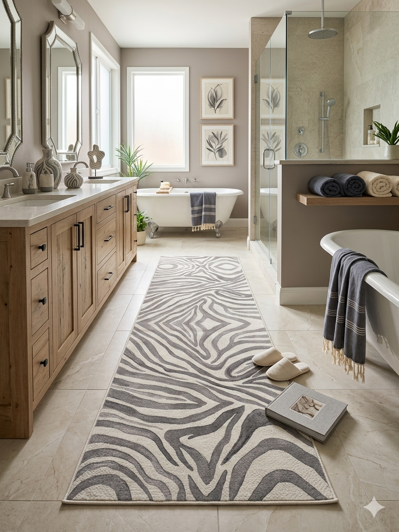 3' x 8' Runner Gray Ivory Zebra Abstract Modern Washable Area Rug