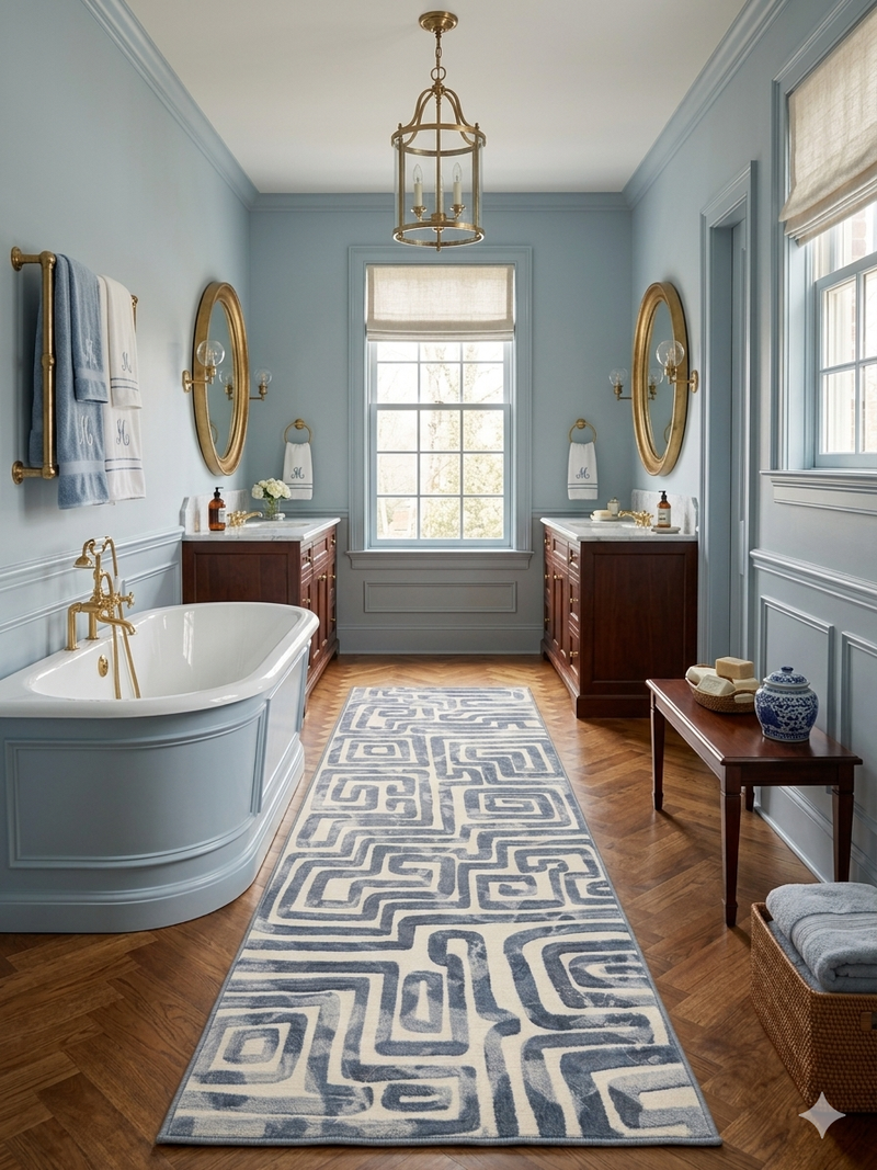 3' x 8' Runner Blue Ivory Geometric Maze Modern Washable Area Rug
