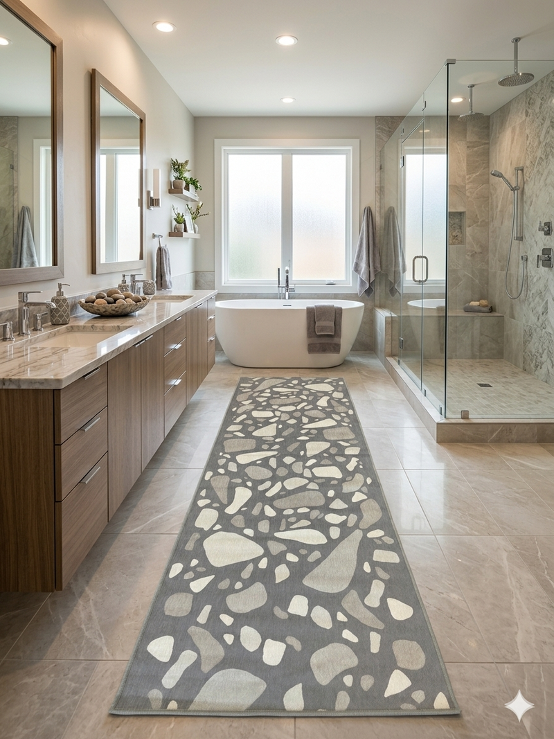 3' x 8' Runner Gray Ivory Terrazzo Abstract Modern Washable Area Rug