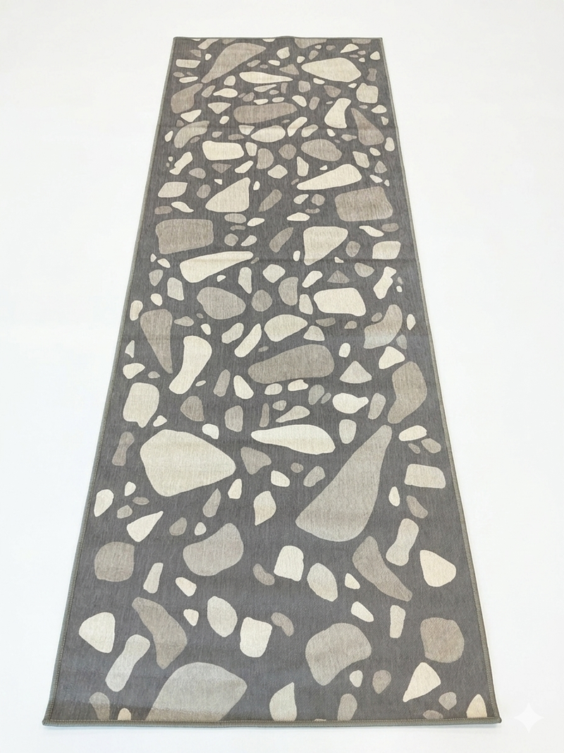 3' x 8' Runner Gray Ivory Terrazzo Abstract Modern Washable Area Rug