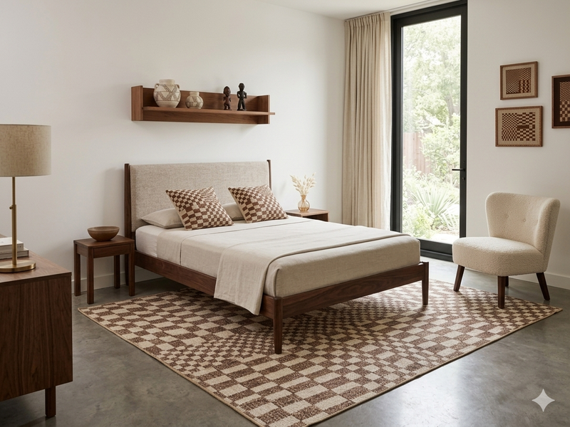 6' x 9' Rectangular Brown Ivory Checkered Geometric Modern Washable Area Rug