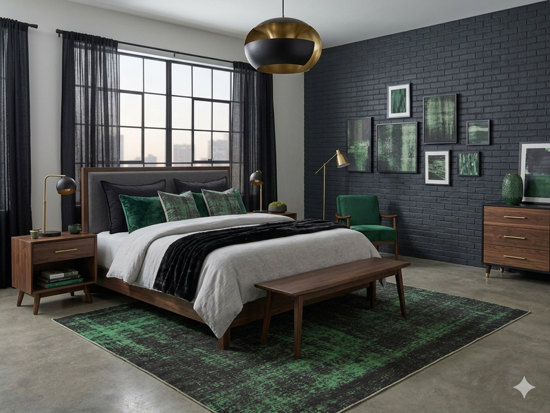 8' x 10' Rectangular Charcoal Green Distressed Abstract Modern Washable Area Rug