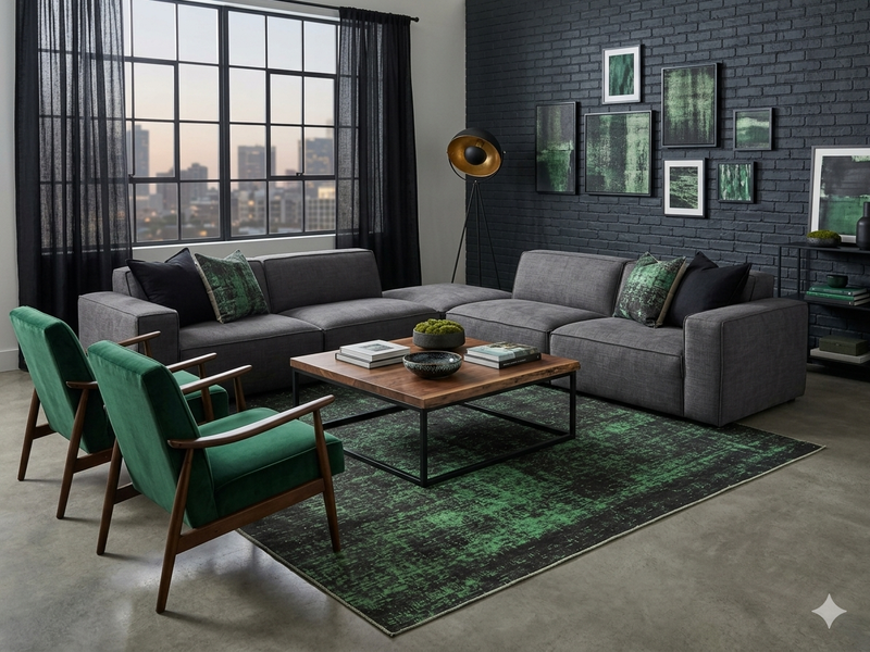 8' x 10' Rectangular Charcoal Green Distressed Abstract Modern Washable Area Rug