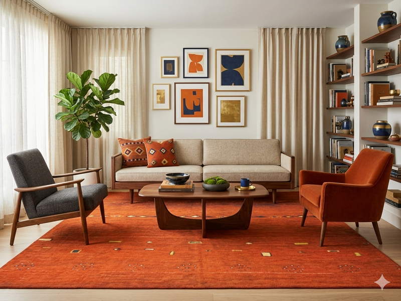 8' x 10' Rectangular Rust Orange Minimalist Tribal Modern Washable Area Rug