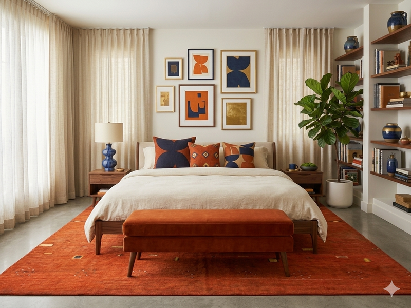 8' x 10' Rectangular Rust Orange Minimalist Tribal Modern Washable Area Rug