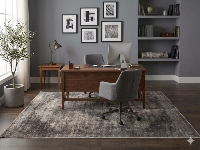 6' x 9' Rectangular Charcoal Gray Distressed Abstract Modern Washable Area Rug