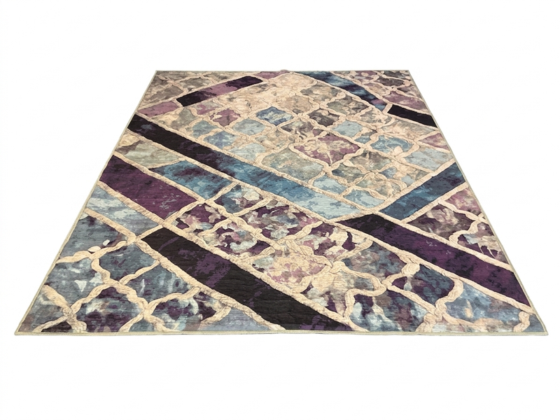 7' x 9' Rectangular Purple Blue Geometric Abstract Modern Washable Area Rug