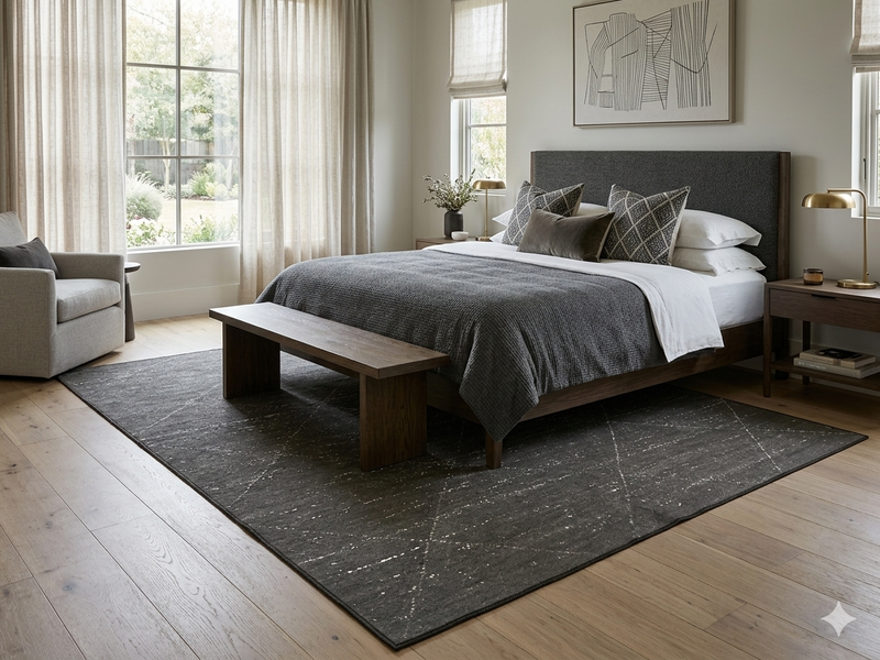 7' x 10' Rectangular Charcoal Ivory Diamond Geometric Modern Washable Area Rug