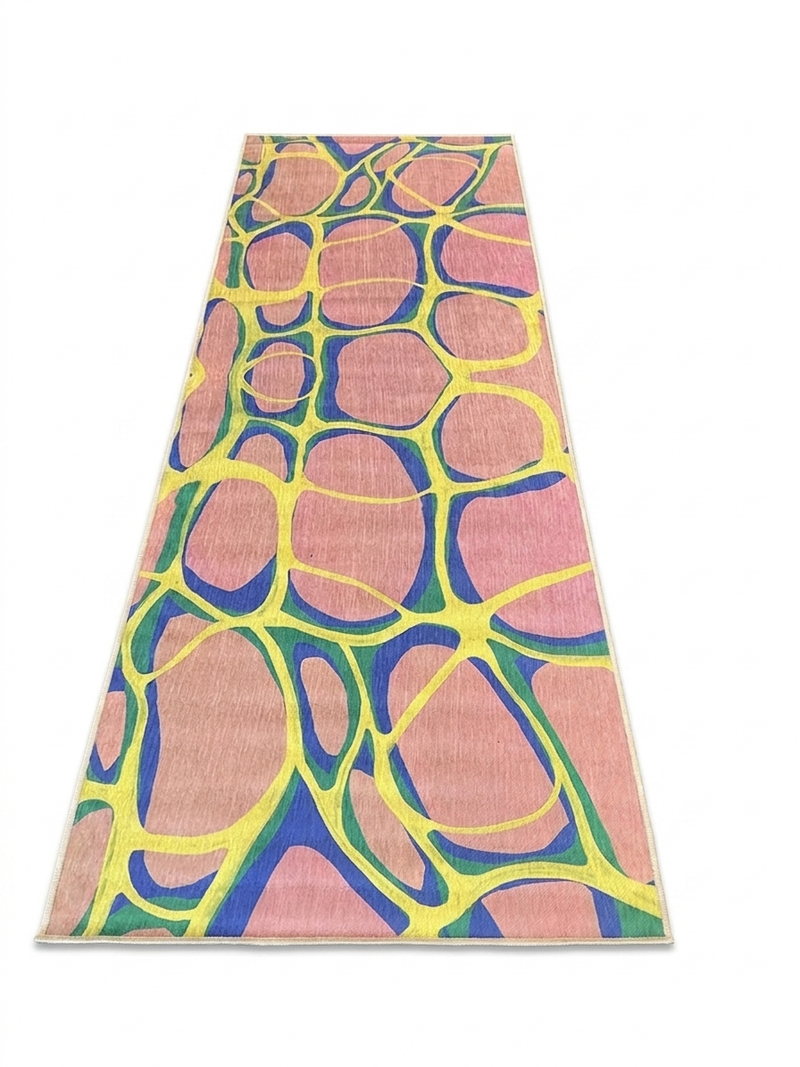 3' x 8' Runner Pink Blue Organic Abstract Modern Washable Area Rug