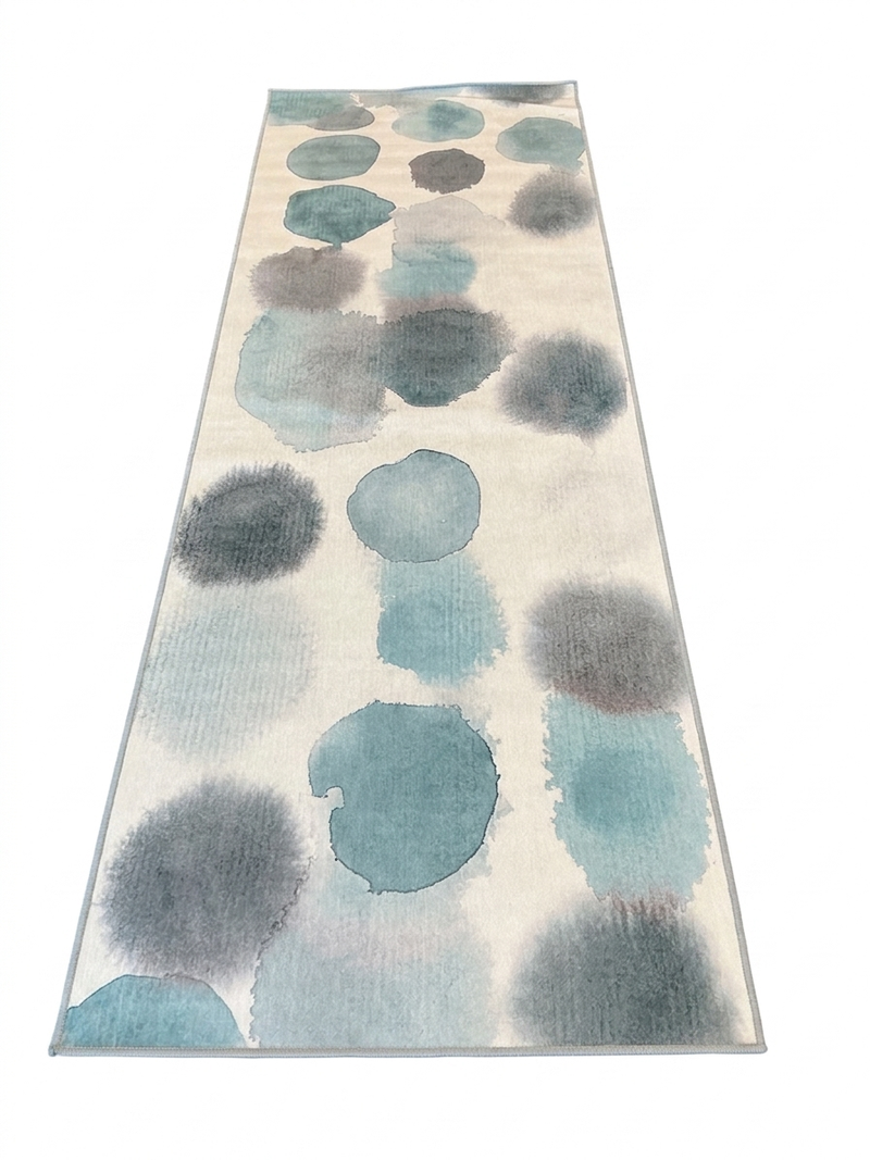 3' x 8' Runner Ivory Blue Watercolor Abstract Modern Washable Area Rug