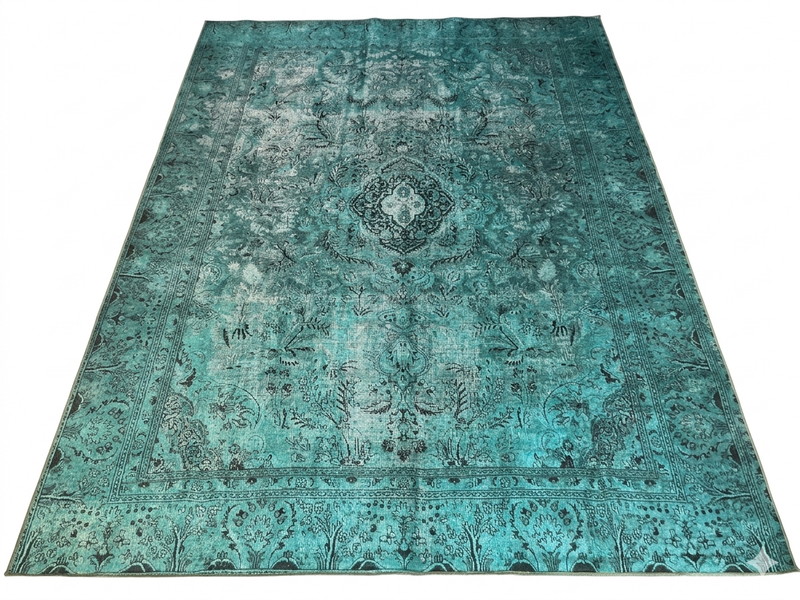 8' x 12' Rectangular Teal Black Distressed Medallion Vintage Washable Area Rug