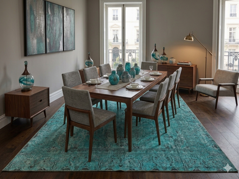 8' x 12' Rectangular Teal Black Distressed Medallion Vintage Washable Area Rug