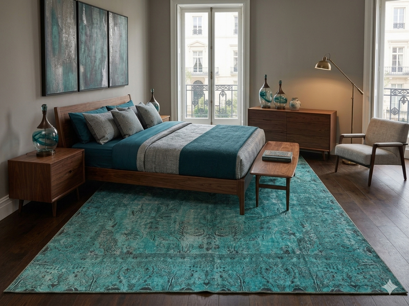 8' x 12' Rectangular Teal Black Distressed Medallion Vintage Washable Area Rug
