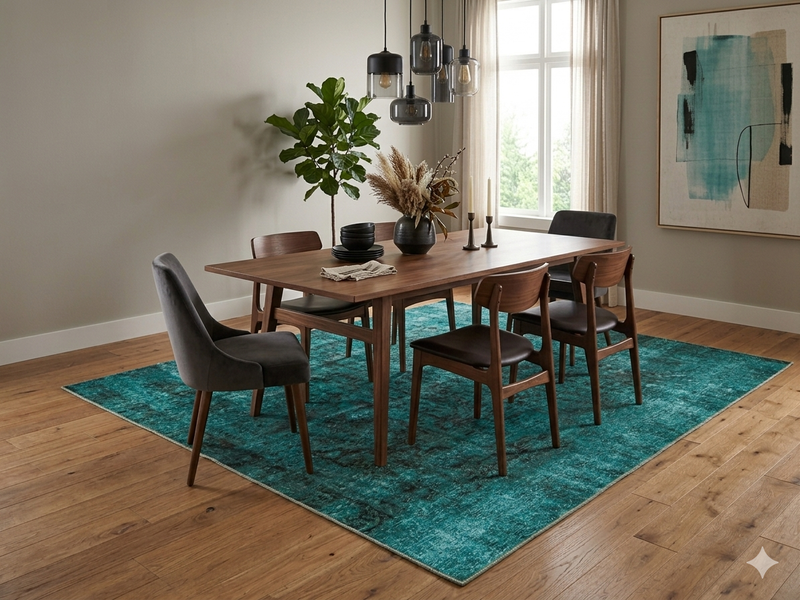 8' x 10' Rectangular Teal Black Distressed Medallion Vintage Washable Area Rug