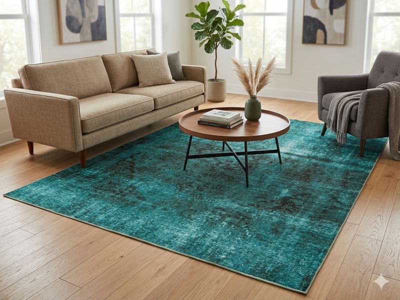 8' x 10' Rectangular Teal Black Distressed Medallion Vintage Washable Area Rug