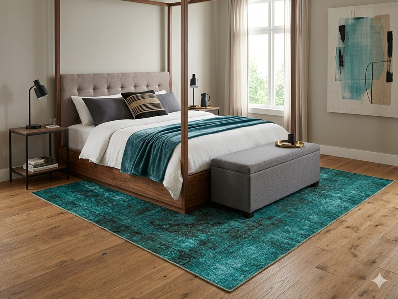 8' x 10' Rectangular Teal Black Distressed Medallion Vintage Washable Area Rug
