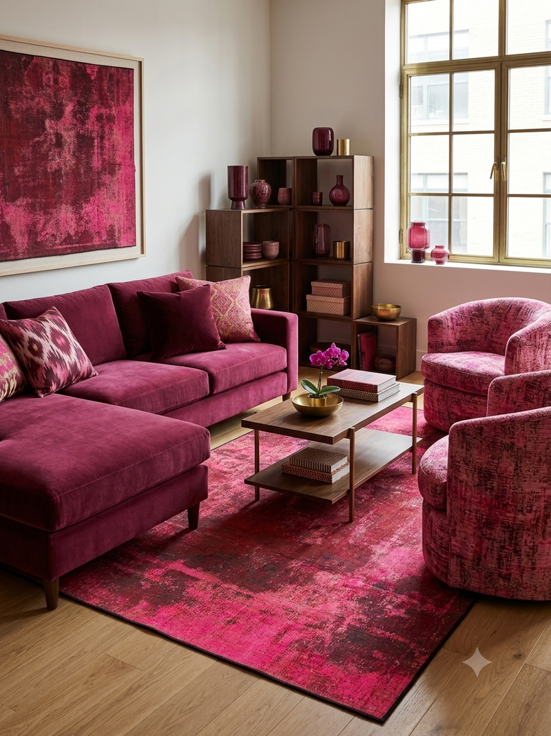 5' x 8' Rectangular Hot Pink Burgundy Distressed Abstract Modern Washable Area Rug